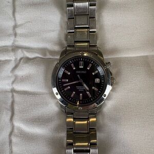 Seiko Perpetual Calendar 100M Quartz Watch 6A32-00E0 Black Dial Stainless Steel